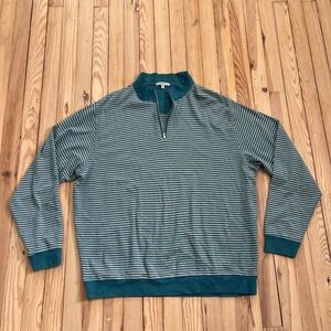 Peter Millar Mens 2XL Quarter Zip‎ Pullover Sweatshirt Teal Stripe Cotton Golf